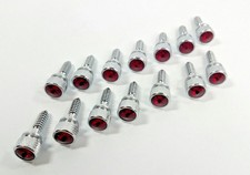 (Set/14) Dash Panel Screws w/ Red Jewel Knurled Chrome for 1987-2000 Peterbilt