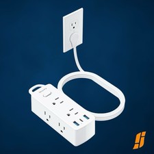 Flat Extension Cord 5 Feet Flat Plug Power Strip 6 Outlets 3 USB Ports 1 USB -C