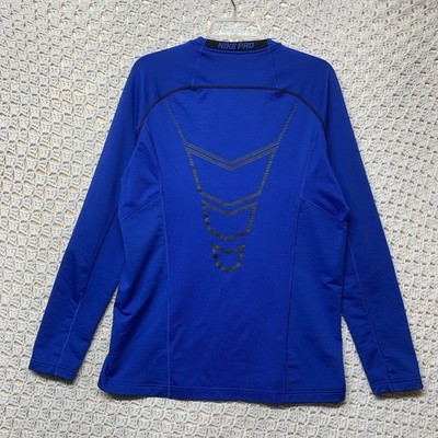 Nike Pro Combat Shirt Mens L Blue Dri-Fit Hyperwarm Fitted