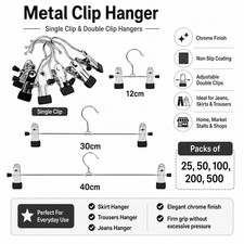 SINGLE CLIP 12CM 30CM 40CM CHROME METAL DOUBLE CLIP HANGERS FOR JEANS SKIRT SHOP