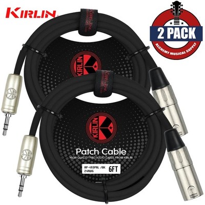2-PACK Kirlin 6FT XLR Male - 3.5mm TRS Plug Patch Cable Black AP-493 PRL-06/BK