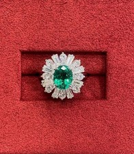 Beautiful Oval Cut Simulated Green Emerald Wedding Ring In 14k White Gold Plated