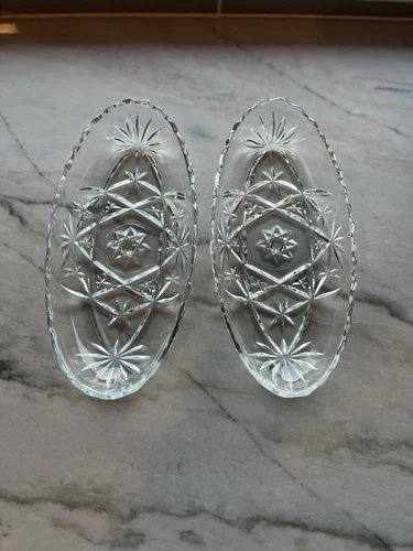 Vintage Anchor Hocking Star of David cut glass pickle dish-set of 2