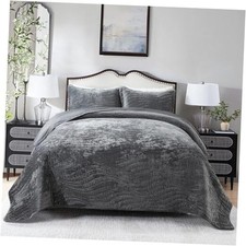 Quilt Bedding Set, Velvet Gorgeous Comforter Bedspread Sets King Gray