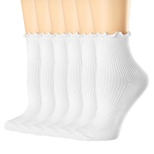 Womens Ruffle Socks Cute Ankle Winter Warm Knit Cotton Frilly 6 Pack Casual