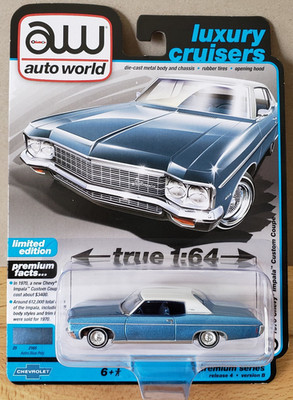 Auto World 1970 Chevy Impala Custom Coupe Luxury Cruisers Diecast 1:64 Blue