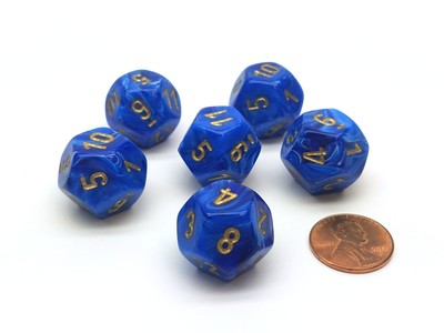 #ad Vortex 18mm 12 Sided D12 Chessex Dice 6 Pieces Blue with Gold $9.99