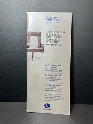 January 1, 1991 Eastern Airlines Timetable with Fold-out Map
