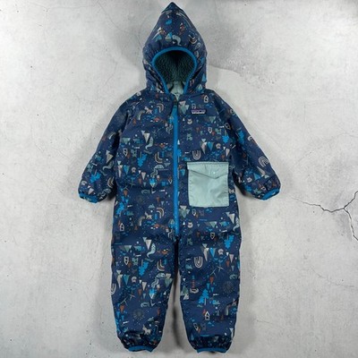 Patagonia Schneeanzug Baby 6-12 Monate blau durchgehender Reißverschluss wendbar Puffball Wimpelkette