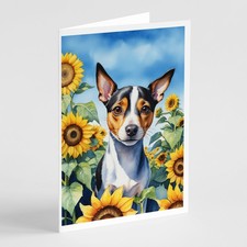 Caroline's Treasures Rat Terrier in Sunflowers Greeting Cards Pack of 8