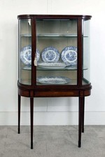 Edwardian mahogany cabinet Edwardian Mahogany Inlaid Display Cabinet with Arched Bonnet Top & Oval Mirror Door — listing 6