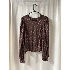 Melrose and Market NWT Women's Long Sleeve Floral Print Brown Rayon Top Size L