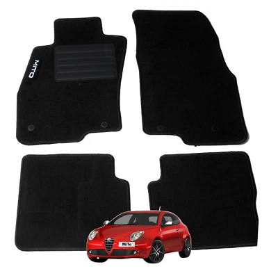 Set de 4 Tapis de Sol en Moquette Noir Pour ALFA ROMEO Mito 2016- Con 4 Attaches - Photo 1/4