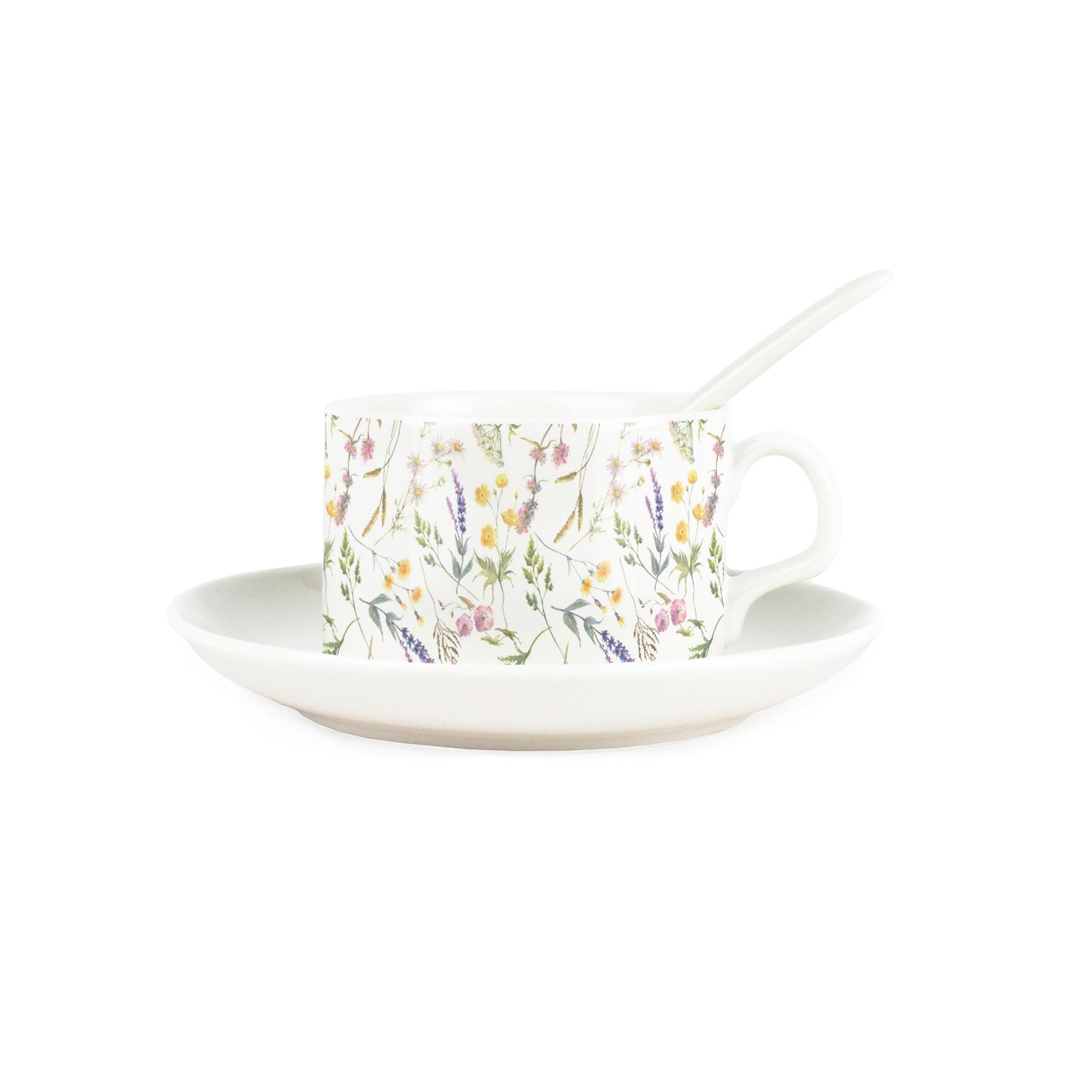 Dainty Wildflowers Cup & Saucer Set with Spoon - Porcelain Floral Gifts for Her