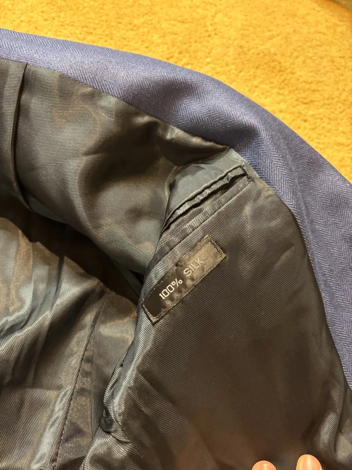 Gianfranco Ruffino Italy 100% Silk Blue Sport Coat Dinner Blazer Suit Jacket 40R - Image 4 of 4