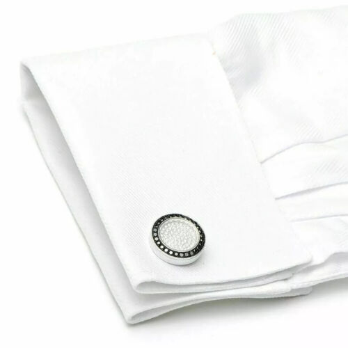 Men's Wedding Cufflinks 3Ct RD Simulated Black Diamond 925 White Sterling Silver - Picture 3 of 7