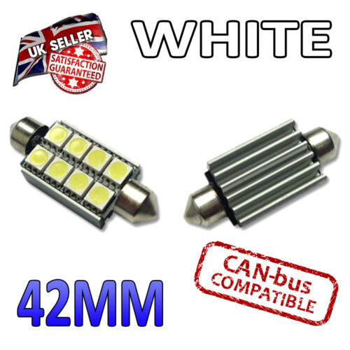 2 x 42mm Festoon White Canbus LED Number Plate Interior 8 SMD Bulbs 264 - Afbeelding 1 van 1