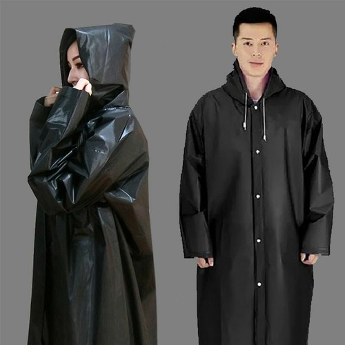 Long Button Closure With Hood Raincoat 