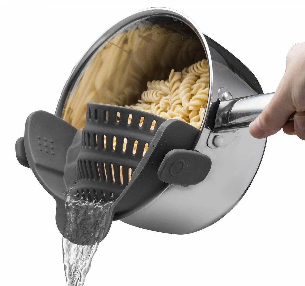 Kitchen Snap N' Strain - Silicone Clip-On Colander Heat Resistant Drain...