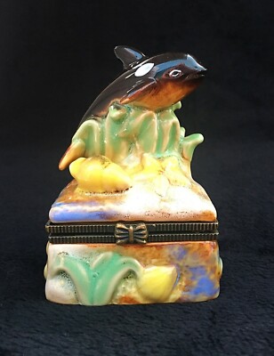 Vintage Porcelain Trinket Box  '' Under The Sea '' With Two Gift Inside