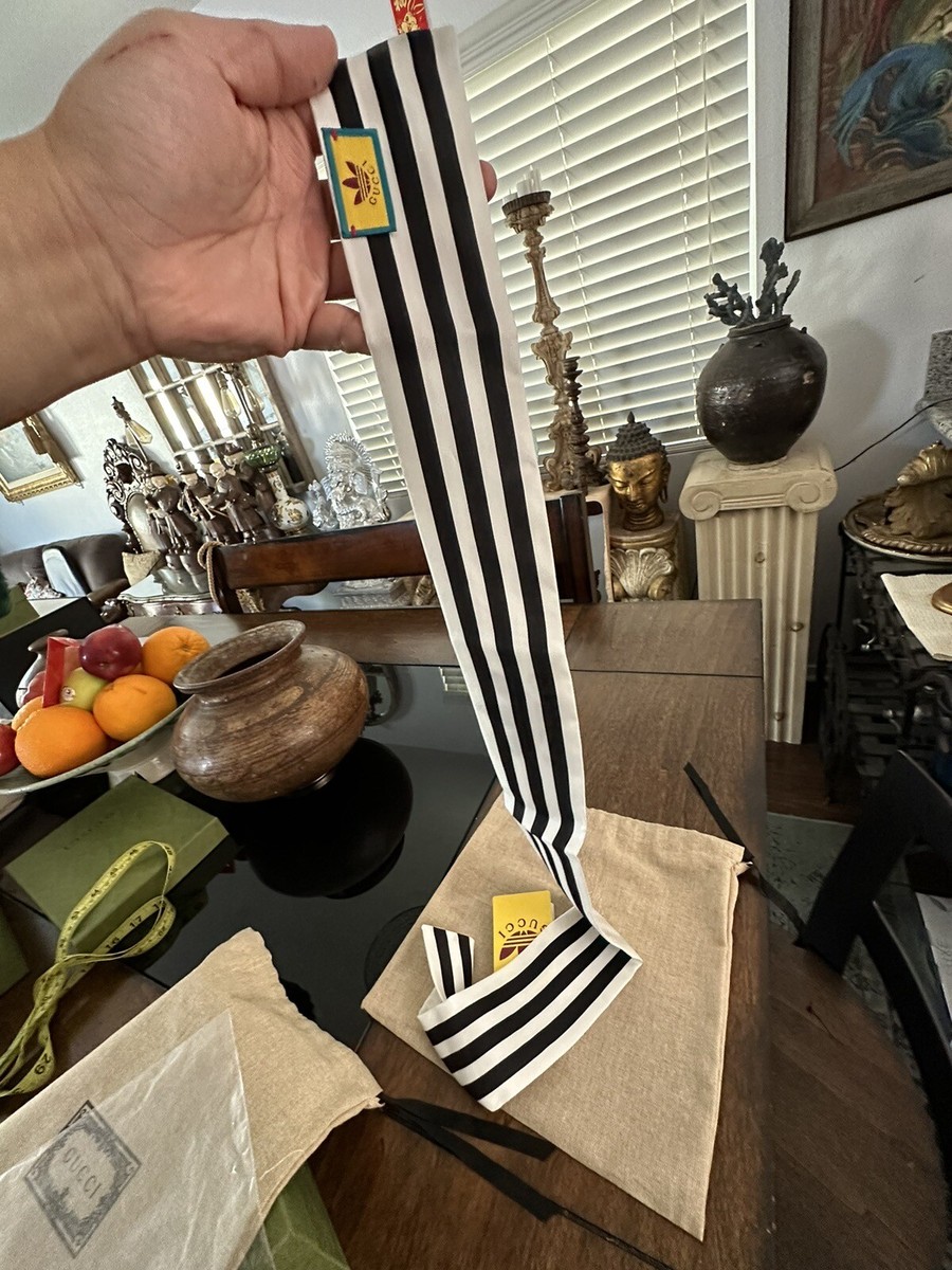 Gucci X Adidas White & Black Striped Silk Neck Bow Gucci X Adidas White & Black Striped Silk Neck Bow