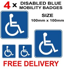 4 x DISABLED BLUE BADGE MOBILITY CAR WINDOW BUMPER  VINYL STICKERS 100mm x 100mm