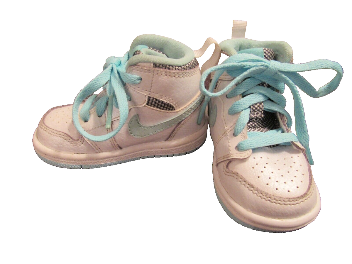 nike sneakers baby air jordan white blue lace-up hi top SZ 4C