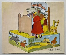 Maurice Sendak (Handmade) Drawing On old Paper Signed & Stamped, Vtg Art