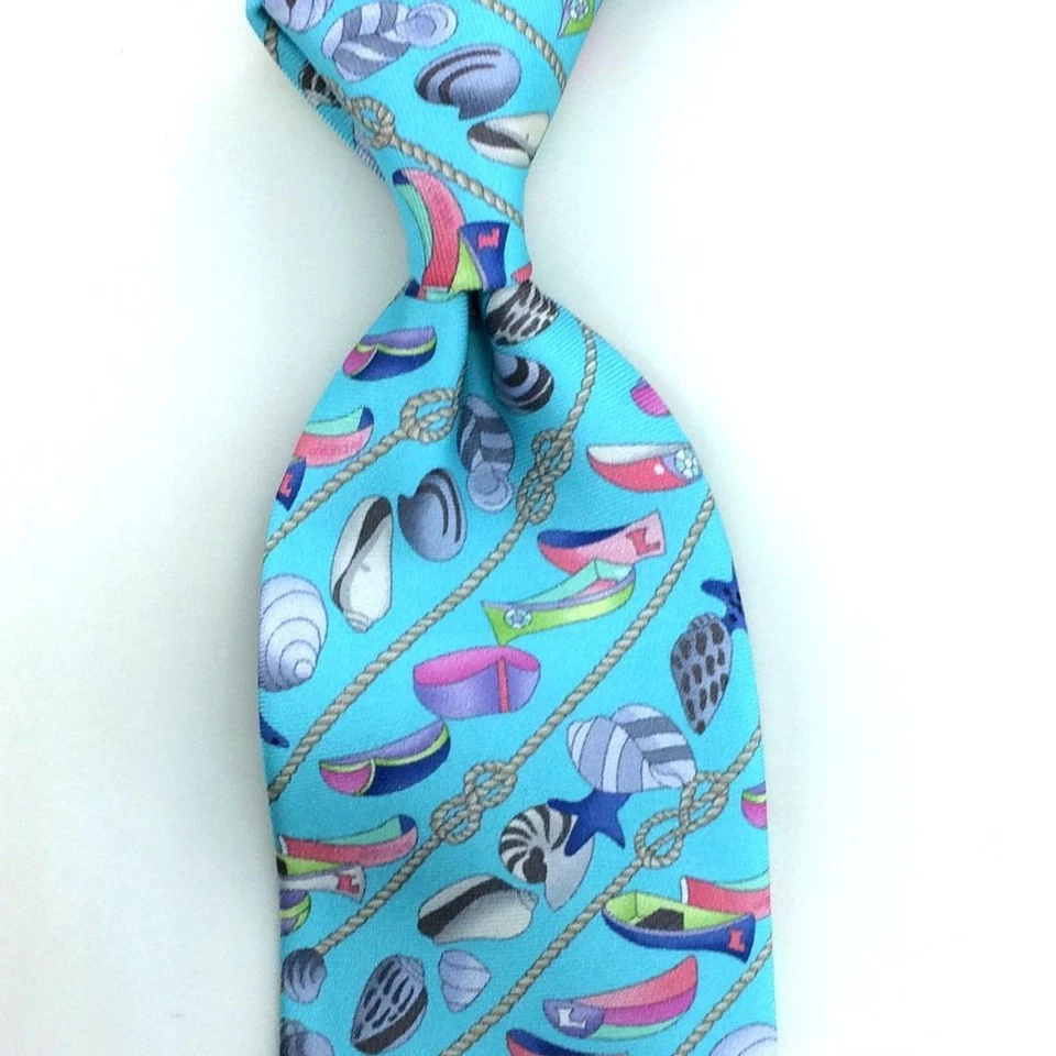 Corbata Leonard Tie Italia Turquesa Concha Marina Barco Cuerda Lujo Seda Reciente L3 Nueva con Etiquetas Foto 2 de 4