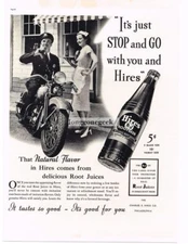 1937 HIRES ROOT BEER Motorcycle Cop Policeman Waitress Vintage Ad 