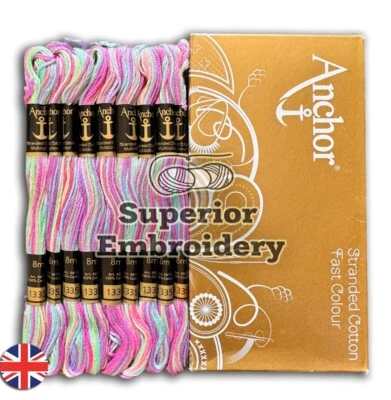 Pack of 6 Anchor Stranded Multi Coloured Embroidery Threads Cotton Skeins Floss