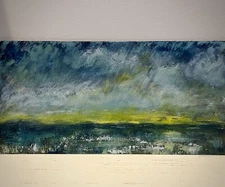 Abstract Painting Original Dramatic Stormy Sunset Landscape Impressionism Signed