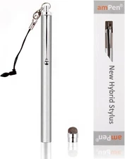 amPen Hybrid Stylus Pen - Interchangeable Hybrid Tip Touchscreen Stylus (Silver)