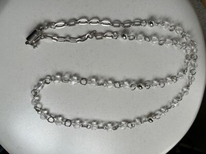 Vintage String of Beveled Clear Glass and Silver Tone Beads on Silver Tone Chain