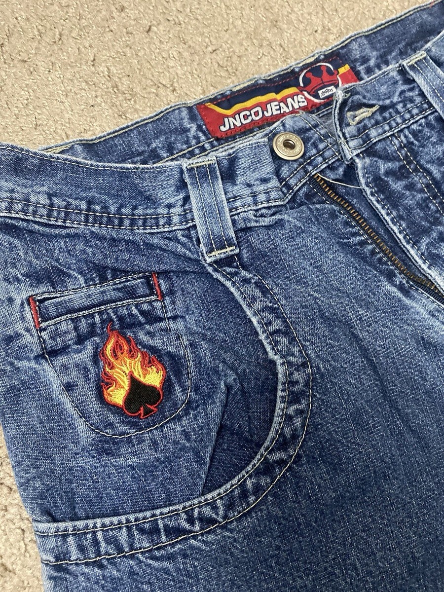 Age Old エイジオールドFrisko PnatsWhiteOxford Vintage Y2K Mens JNCO Flaming Spade 28x30 Wide Leg Blue