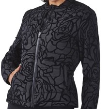 Fabletics Paola Black Rose Athleisure Moto Minimalist Puffer Jacket, M
