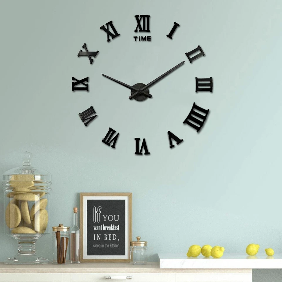 3D DIY Extra Large Roman Numerals Luxury Mirror Wall Sticker Clock Home Decor UK - Image 2 of 4