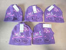 5 Kids Chatties Hearts Beanie Hat Gloves 2 Piece Winter Set Eye holes Purple NEW