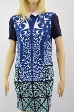 Ginger Smart Dark Blue Multi Color Floral Silk Cocktail Dress Size 8 On Sale sy