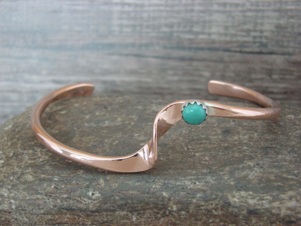 Most Unique Vintage Native American Navajo Brass Flower Sterling Silver Turquoise Bracelet Most Unique Vintage Native American Navajo Brass Flower Sterling Silver Turquoise Bracelet