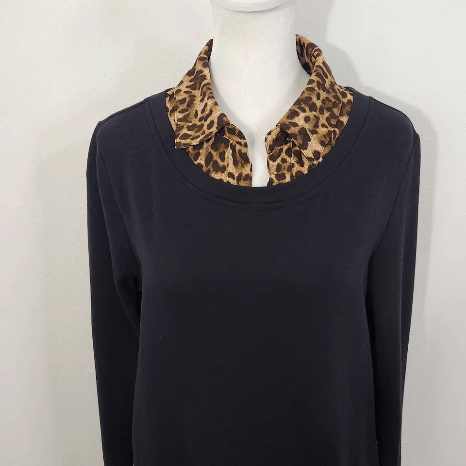 Blusa Isaac Mizrahi negra de leopardo en capas talla pequeña de leopardo Foto 2 de 4
