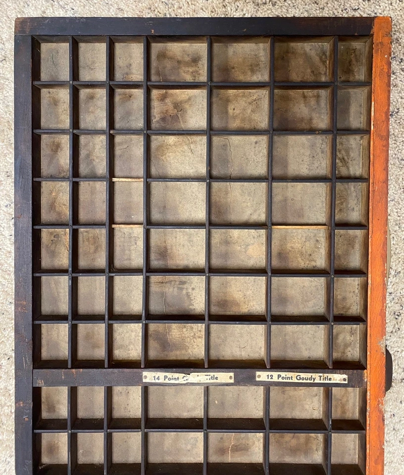 BANDEJA DE IMPRESORAS TIPOGRÁFICAS DE MADERA VINTAGE TIPO Y PRENSA CAJA DE SOMBRAS Gran Forma Foto 3 de 4