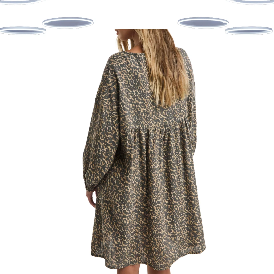 Ex Simply Be Women's Plus Size Animal Print Linen Blend Smock Dress - Brown - Image 4 of 4