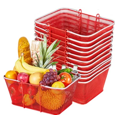 VEVOR Panier de Courses en Métal à Provisions avec Poignées Lot de 12 22 L Rouge - Photo 1/4