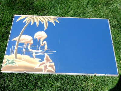 Signed Turner MCM Mid Century Modern  Flaminigo w/ Palm Tree Wall Mirror