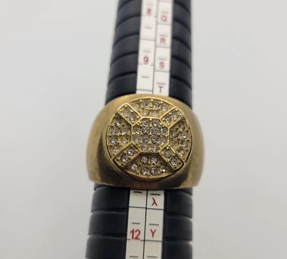 Anillo de cristal piedra blanca de latón rock punk motociclista pirata EE. UU. talla 10 1/2 vintage Foto 2 de 4