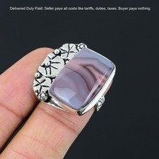 Natural Botswana Agate Sterling Silver Stackable Mother Boho Ring Jewelry Size 6