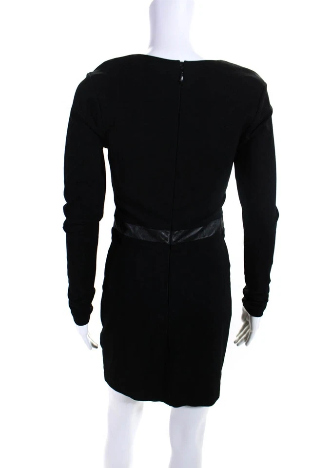 Vestido vaina Artelier Nicole Miller para mujer con ribete de cuero cuello cuadrado negro talla 4 Foto 3 de 4