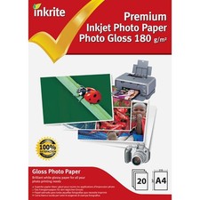 Inkrite Photo Paper A4 High Glossy 180Gsm Inkjet Printer Paper 100 Sheets