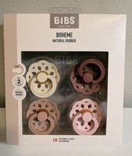 Bibs Boheme Pacifier Round Natural Rubber 4-Pack BPA Free Size 2 Made In Denmark